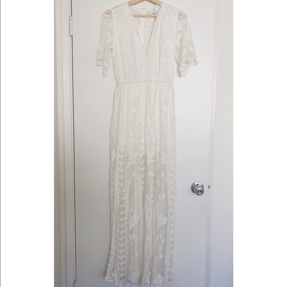 White lace floral long dress